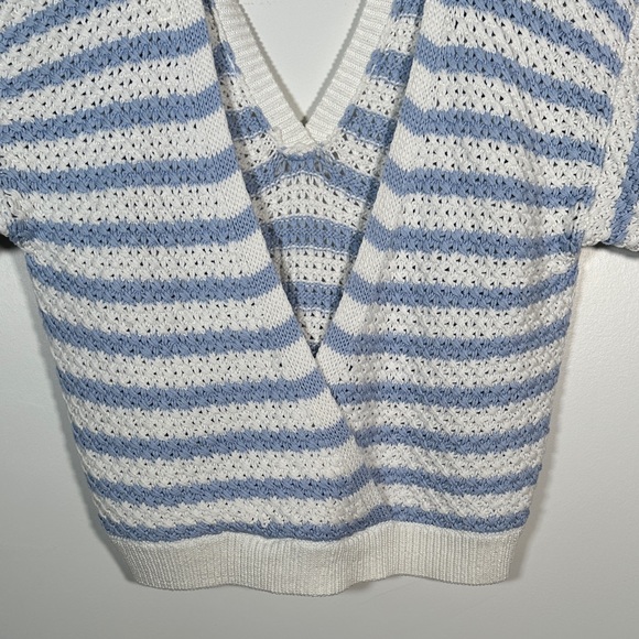 Anthropologie Maeve Striped Open Back Knit Sweater Blue White Top M Preppy Style - Picture 14 of 15